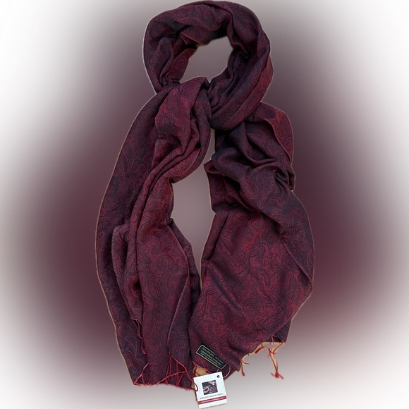 🇳🇵NEW Jacquard Paisley Maroon/Black Scarf | Fair Trade Nepal | Silk & Viscose - Picture 7 of 17